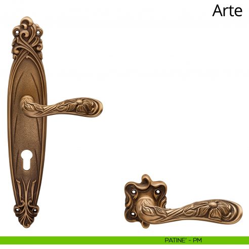 Maniglia con placca per porta Arte Linea Calì - patinè - foro yale