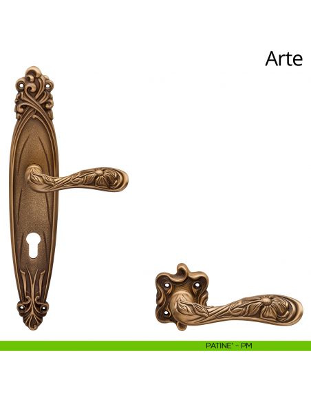 Maniglia con placca per porta Arte Linea Calì - patinè - foro yale