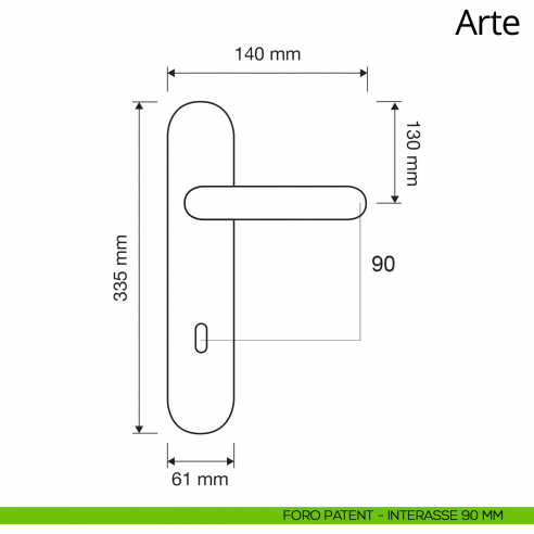 Maniglia con placca per porta Arte Linea Calì disegno foro patent interasse 90 mm