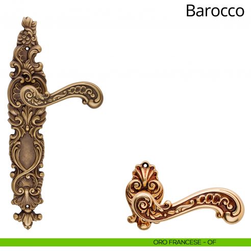 Maniglia con placca per porta Barocco Linea Calì - oro francese - placca cieca