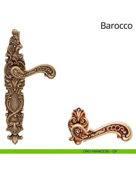 Maniglia con placca per porta Barocco Linea Calì - oro francese - placca cieca