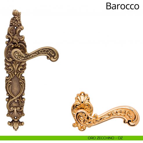 Maniglia con placca per porta Barocco Linea Calì - oro zecchino - placca cieca