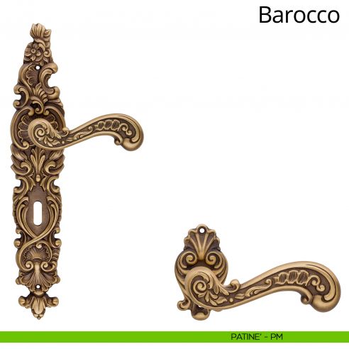 Maniglia con placca per porta Barocco Linea Calì - patinè - foro patent