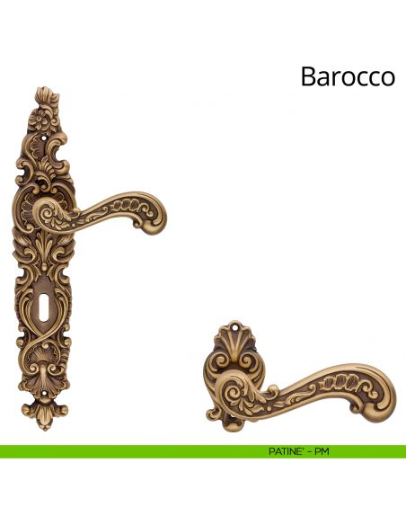 Maniglia con placca per porta Barocco Linea Calì - patinè - foro patent