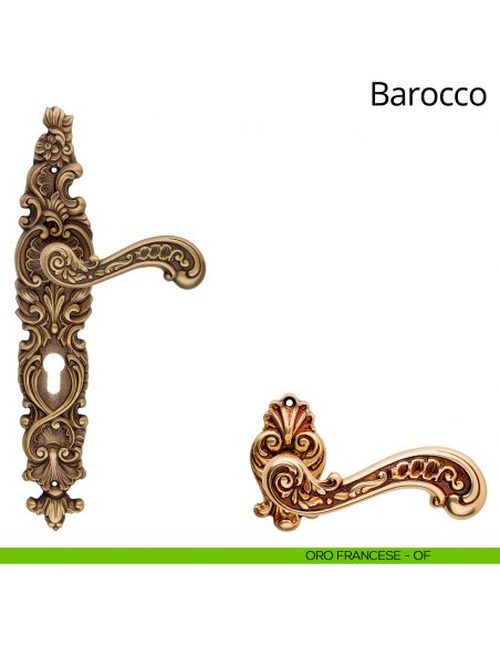 Maniglia con placca per porta Barocco Linea Calì - oro francese - foro yale