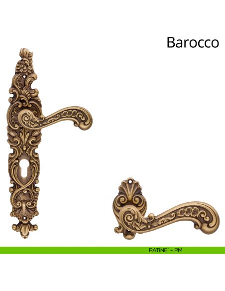 Maniglia con placca per porta Barocco Linea Calì - patinè - foro yale
