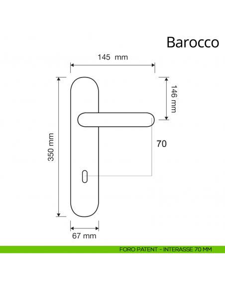 Maniglia con placca per porta Barocco Linea Calì placca foro patent interasse 70 mm