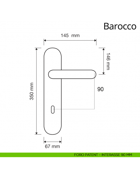 Maniglia con placca per porta Barocco Linea Calì placca foro patent interasse 90 mm