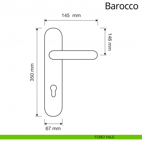 Maniglia con placca per porta Barocco Linea Calì placca foro yale interasse 85 mm