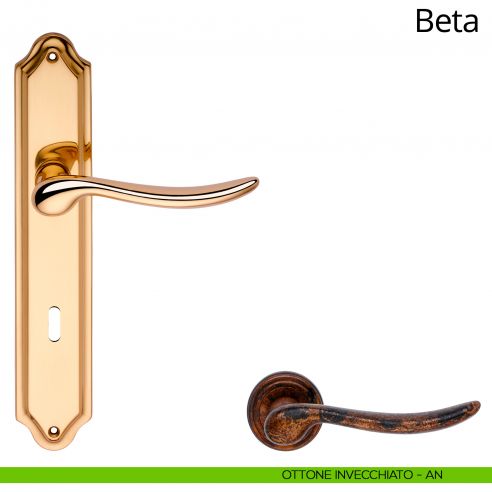 Maniglia con placca per porta Beta Linea Calì - ottone invecchiato - foro patent