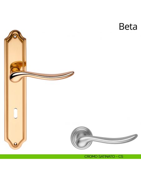 Maniglia con placca per porta Beta Linea Calì - cromo satinato - foro patent