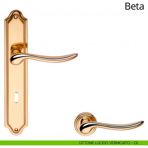Maniglia con placca per porta Beta Linea Calì - ottone lucido verniciato - foro patent