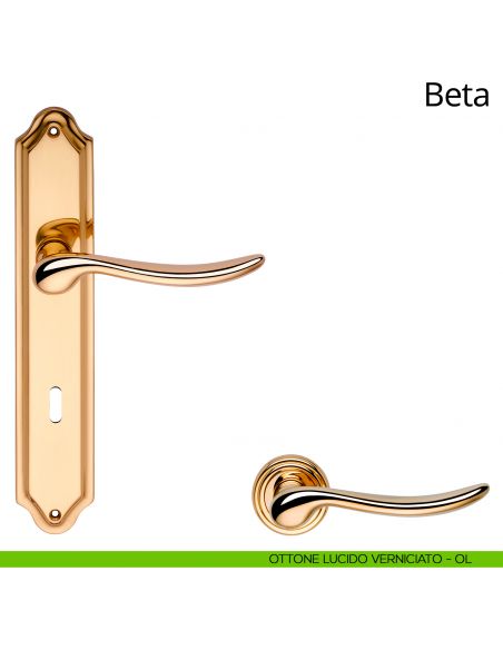 Maniglia con placca per porta Beta Linea Calì - ottone lucido verniciato - foro patent