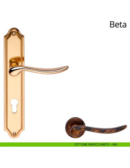 Maniglia con placca per porta Beta Linea Calì - ottone invecchiato - foro yale