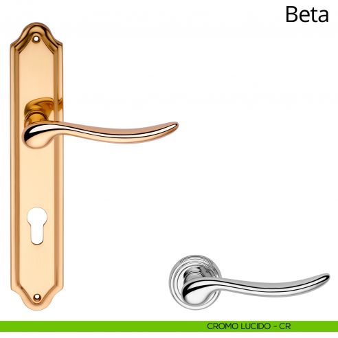 Maniglia con placca per porta Beta Linea Calì - cromo lucido - foro yale