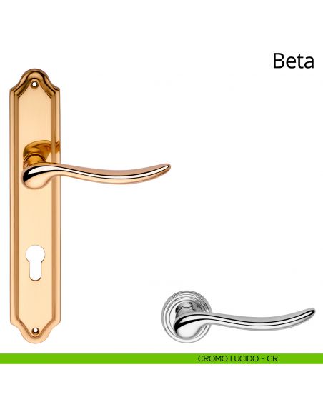 Maniglia con placca per porta Beta Linea Calì - cromo lucido - foro yale
