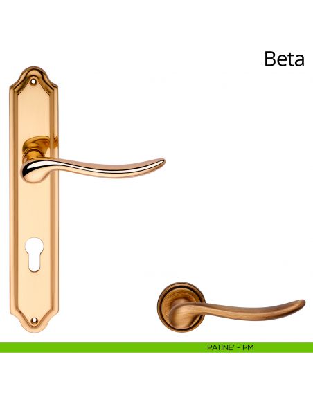 Maniglia con placca per porta Beta Linea Calì - patinè - foro yale