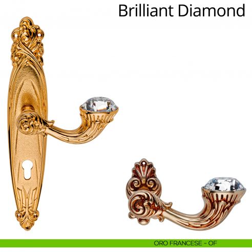 Maniglia Swarovski con placca 1165 per porta Brilliant Diamond Linea Calì - oro francese - foro yale