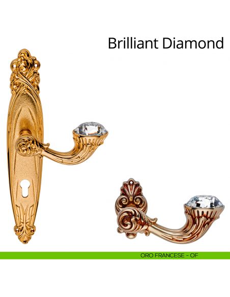 Maniglia Swarovski con placca 1165 per porta Brilliant Diamond Linea Calì - oro francese - foro yale