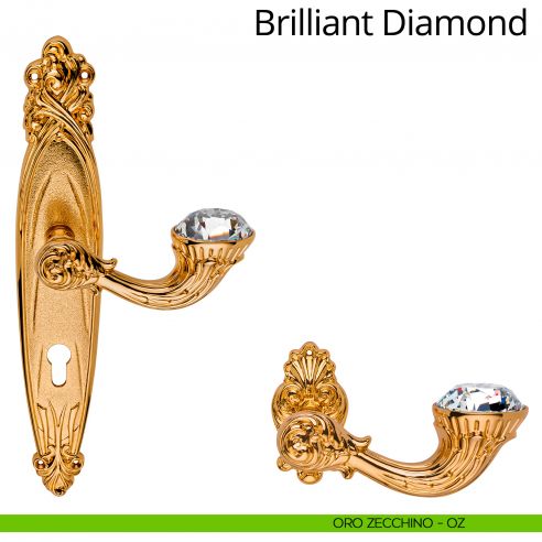 Maniglia Swarovski con placca 1165 per porta Brilliant Diamond Linea Calì - oro zecchino - foro yale