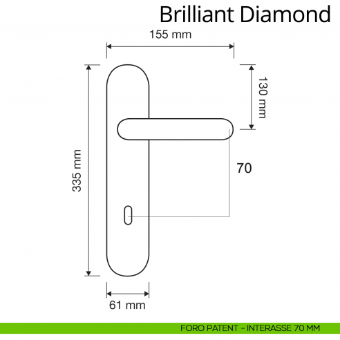 Maniglia Swarovski con placca 1165 per porta Brilliant Diamond Linea Calì disegno placca foro patent distanza 70 mm