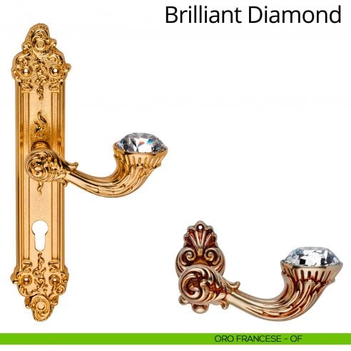 Maniglia Swarovski con placca 1308 per porta Brilliant Diamond Linea Calì - oro francese - foro yale