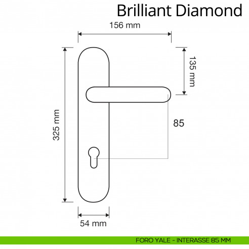 Maniglia Swarovski con placca 1308 per porta Brilliant Diamond Linea Calì disegno placca foro yale distanza 85 mm