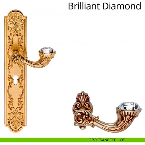 Maniglia Swarovski con placca 1405 per porta Brilliant Diamond Linea Calì - oro francese - foro yale