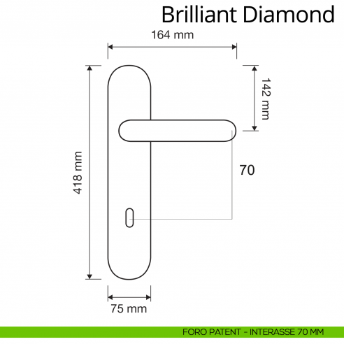 Maniglia Swarovski con placca 1405 per porta Brilliant Diamond Linea Calì disegno placca foro patent distanza 70 mm