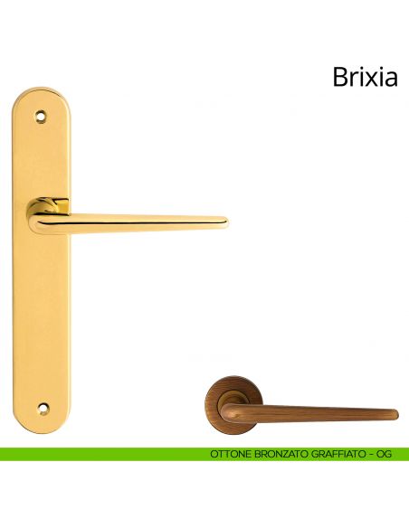 Maniglia con placca per porta Brixia Linea Calì - ottone bronzato graffiato - placca cieca