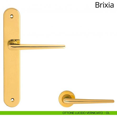 Maniglia con placca per porta Brixia Linea Calì - ottone lucido verniciato - placca cieca