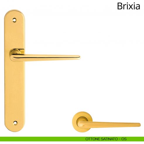 Maniglia con placca per porta Brixia Linea Calì - ottone satinato - placca cieca