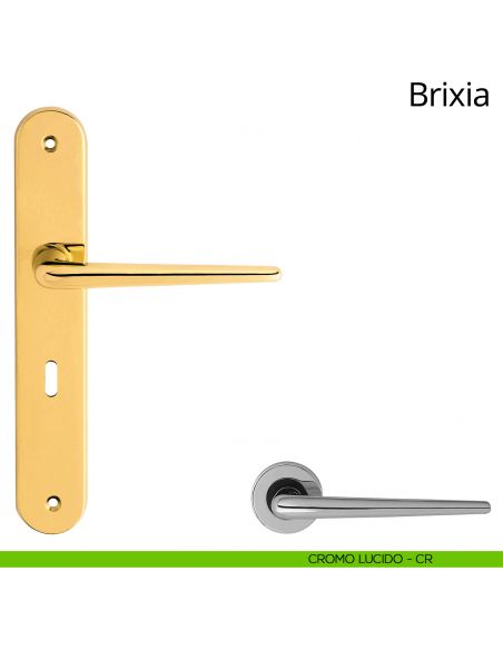 Maniglia con placca per porta Brixia Linea Calì - cromo lucido - foro patent