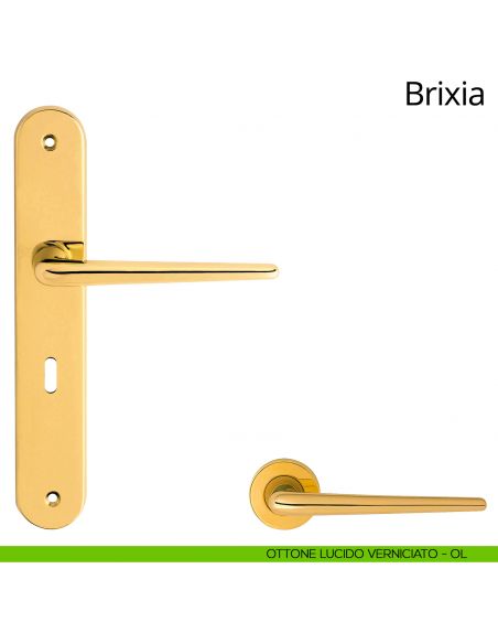 Maniglia con placca per porta Brixia Linea Calì - ottone lucido verniciato - foro patent