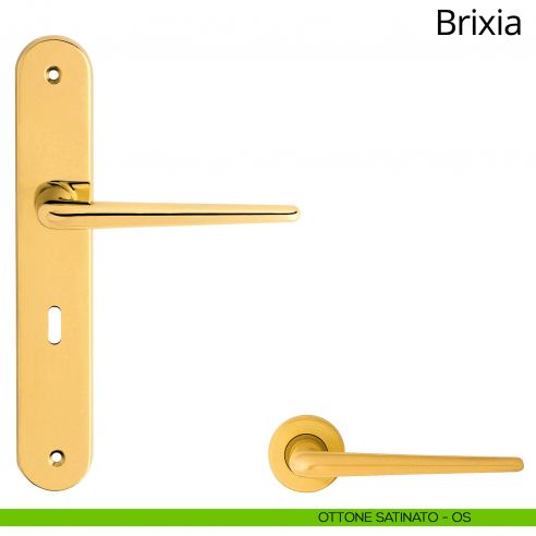 Maniglia con placca per porta Brixia Linea Calì - ottone satinato verniciato - foro patent