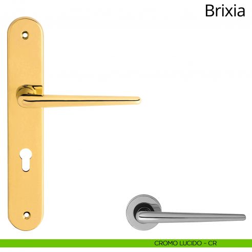 Maniglia con placca per porta Brixia Linea Calì - cromo lucido - foro yale