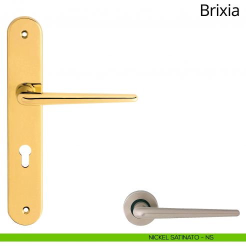 Maniglia con placca per porta Brixia Linea Calì - nickel satinato - foro yale