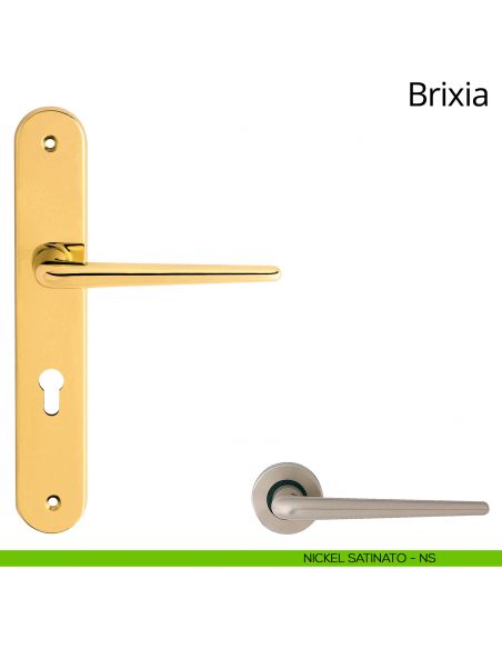 Maniglia con placca per porta Brixia Linea Calì - nickel satinato - foro yale