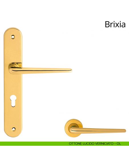 Maniglia con placca per porta Brixia Linea Calì - ottone lucido verniciato - foro yale