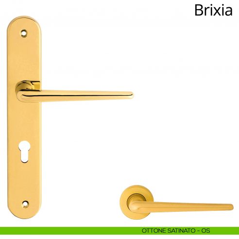 Maniglia con placca per porta Brixia Linea Calì - ottone satinato - foro yale