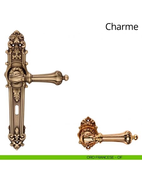 Maniglia con placca per porta Charme Linea Calì - oro francese - foro patent