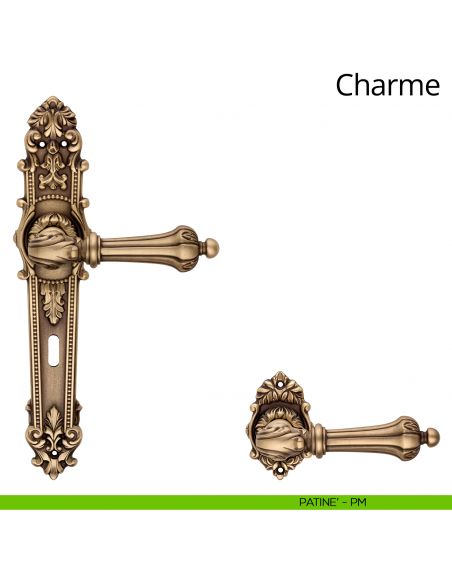 Maniglia con placca per porta Charme Linea Calì - patinè - foro patent