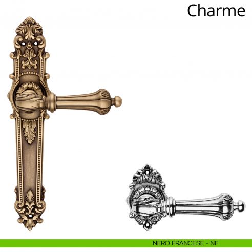 Maniglia con placca per porta Charme Linea Calì - nero francese - placca cieca