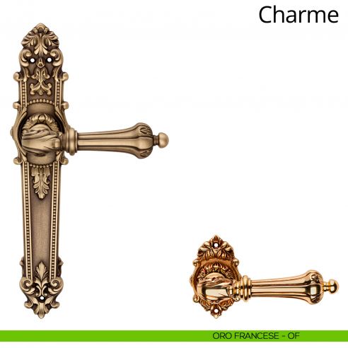 Maniglia con placca per porta Charme Linea Calì - oro francese - placca cieca