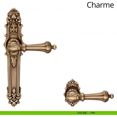 Maniglia con placca per porta Charme Linea Calì - patinè - placca cieca