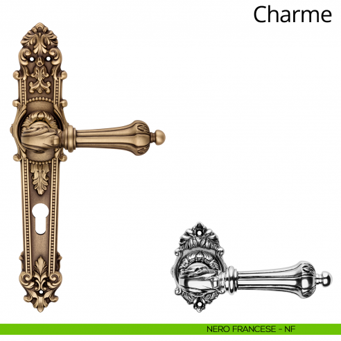 Maniglia con placca per porta Charme Linea Calì - nero francese - foro yale