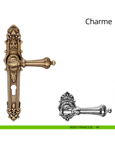 Maniglia con placca per porta Charme Linea Calì - nero francese - foro yale