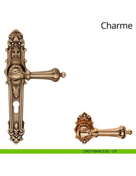 Maniglia con placca per porta Charme Linea Calì - oro francese - foro yale