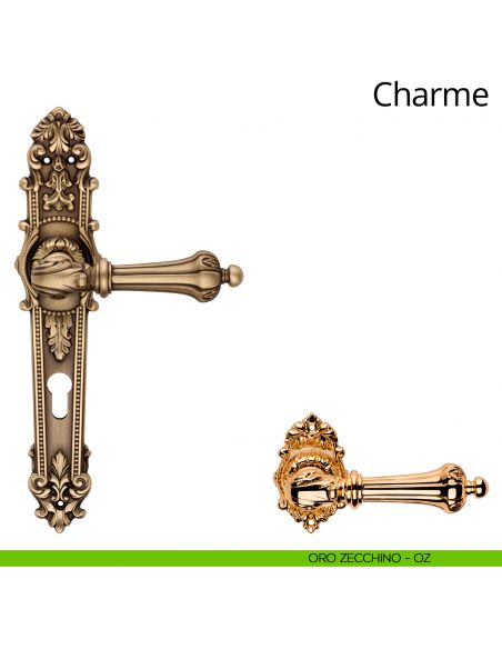 Maniglia con placca per porta Charme Linea Calì - oro zecchino - foro yale