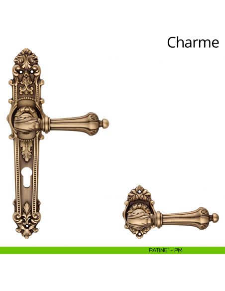 Maniglia con placca per porta Charme Linea Calì - patinè - foro yale